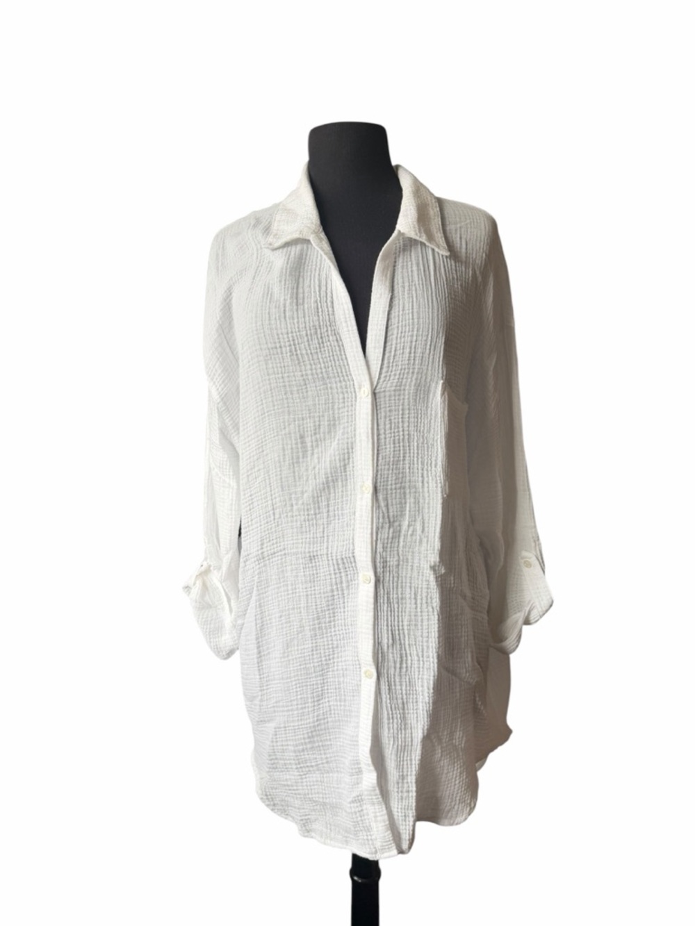 Kona Sol Cream Textured Gauze Button-Front Top
